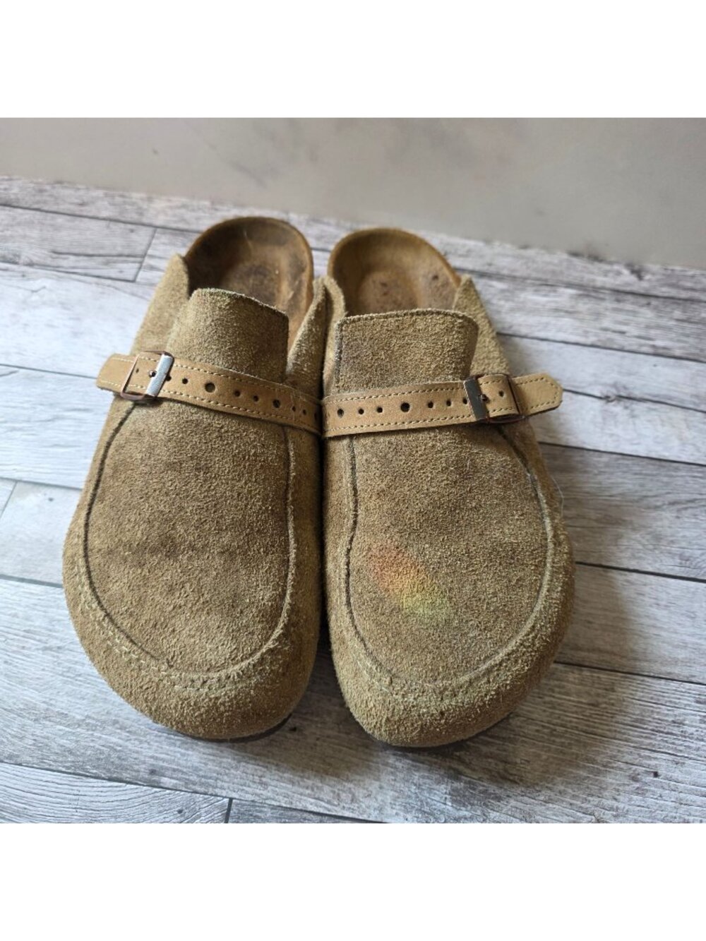 Birkenstock Womens Suede Buckle Strap Clogs 39 EU Tan Slip-On Shoes
